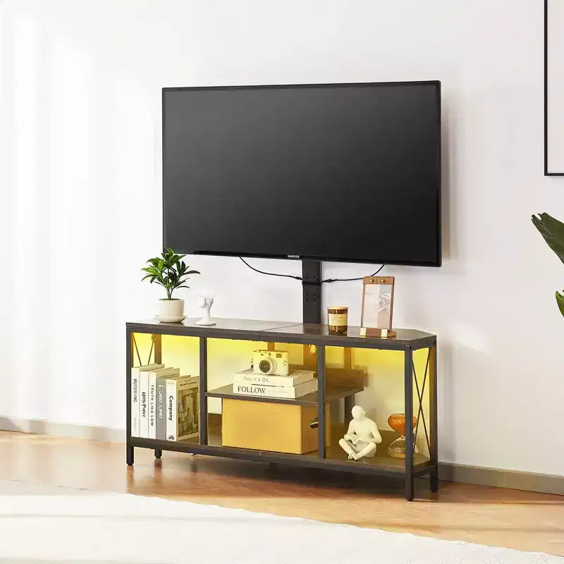 VEVOR Mobile TV 45 con Supporto per TV fino a 75 Pollici, Centro di Intrattenimento con Presa di Corrente, Console TV Regolabile in Altezza, Marrone