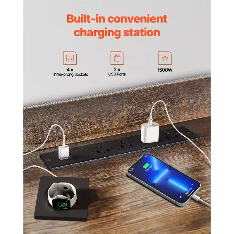 VEVOR Mobile TV 45 con Supporto per TV fino a 75 Pollici, Centro di Intrattenimento con Presa di Corrente, Console TV Regolabile in Altezza, Marrone