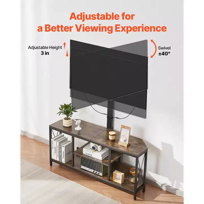 VEVOR Mobile TV 45 con Supporto per TV fino a 75 Pollici, Centro di Intrattenimento con Presa di Corrente, Console TV Regolabile in Altezza, Marrone