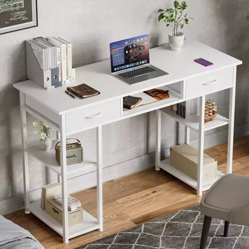 Scrivania per Computer con Ripiani, Piccolo Tavolo da Studio/Ufficio per PC con Borsa Laterale in Tessuto e Gancio per Cuffie, Struttura in Metallo (47.24 x 15.75 x 30.59)