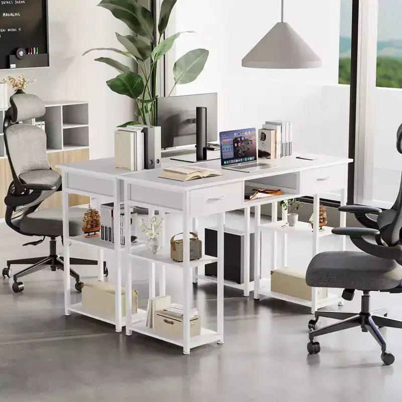Scrivania per Computer con Ripiani, Piccolo Tavolo da Studio/Ufficio per PC con Borsa Laterale in Tessuto e Gancio per Cuffie, Struttura in Metallo (47.24 x 15.75 x 30.59)
