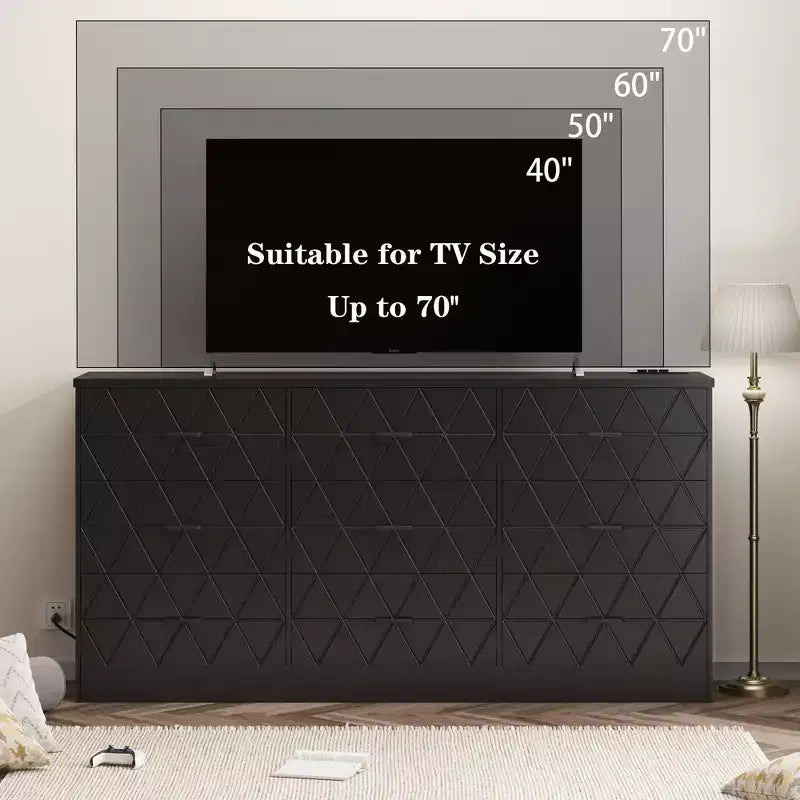 Cassettiera a 9 cassetti per camera da letto, cassettiera grande da 160 cm per camera da letto con presa di corrente
