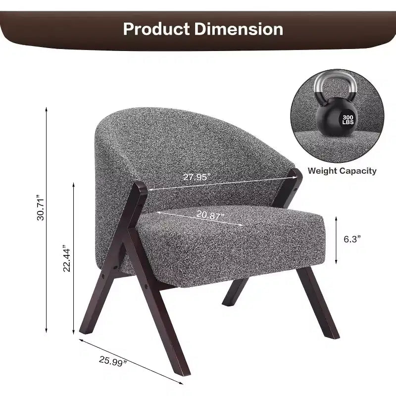 Poltrona d'accento Mid-Century, velluto Teddy, lino, pelle PU con struttura in legno, 1 pz