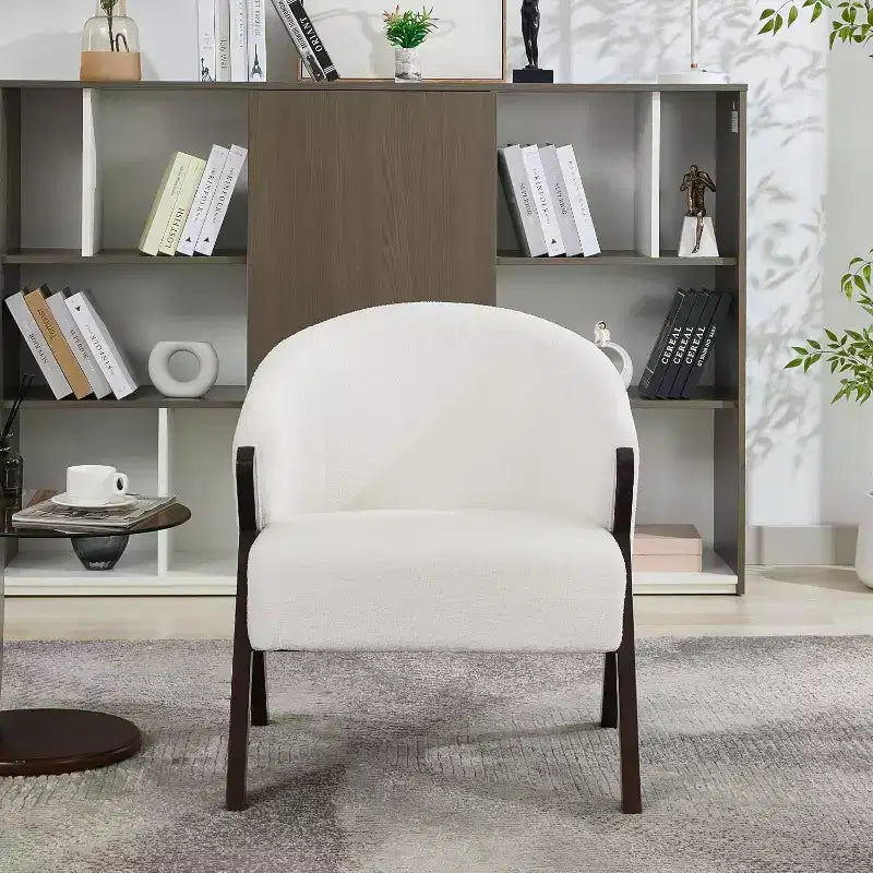 Poltrona d'accento Mid-Century, velluto Teddy, lino, pelle PU con struttura in legno, 1 pz