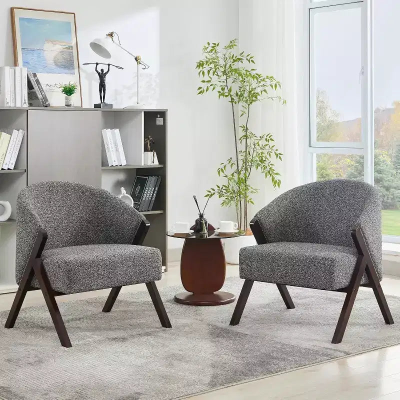 Poltrona d'accento Mid-Century, velluto Teddy, lino, pelle PU con struttura in legno, 1 pz