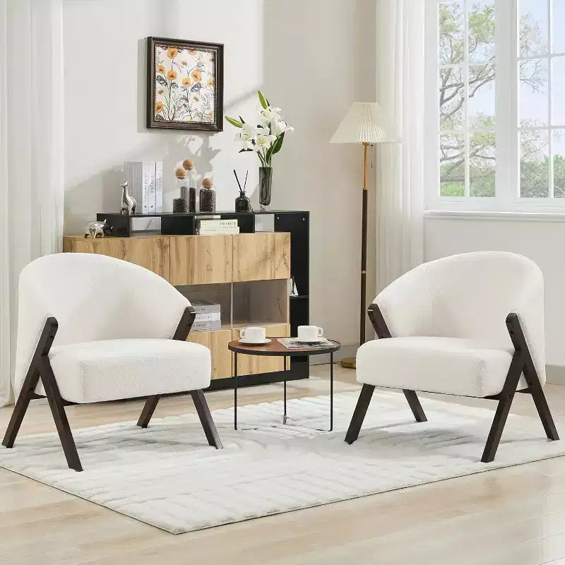 Poltrona d'accento Mid-Century, velluto Teddy, lino, pelle PU con struttura in legno, 1 pz