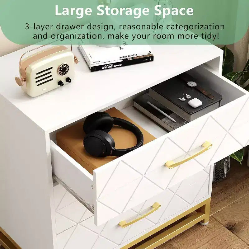 Cassettiera per camera da letto con 3 cassetti, cassettiera moderna, con cassetti ampi e maniglie in metallo, cassettiera in legno
