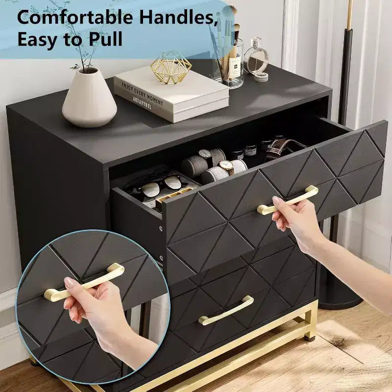 Cassettiera per camera da letto con 3 cassetti, cassettiera moderna, con cassetti ampi e maniglie in metallo, cassettiera in legno