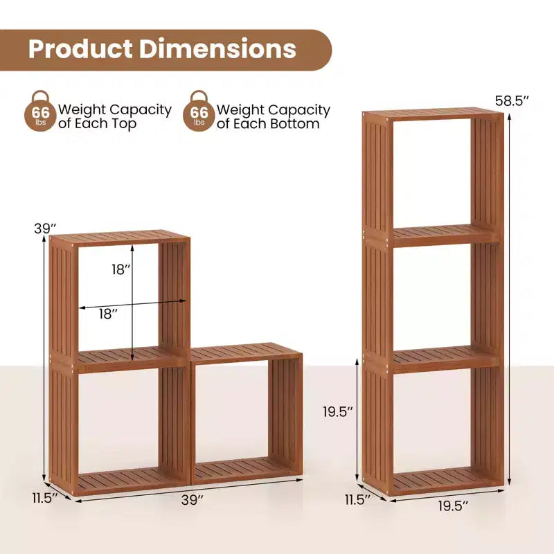 Costway 1/2 PEZZI Organizzatori di Stoccaggio a 3 Cubi Librerie Impilabili per Piccoli Spazi Teak