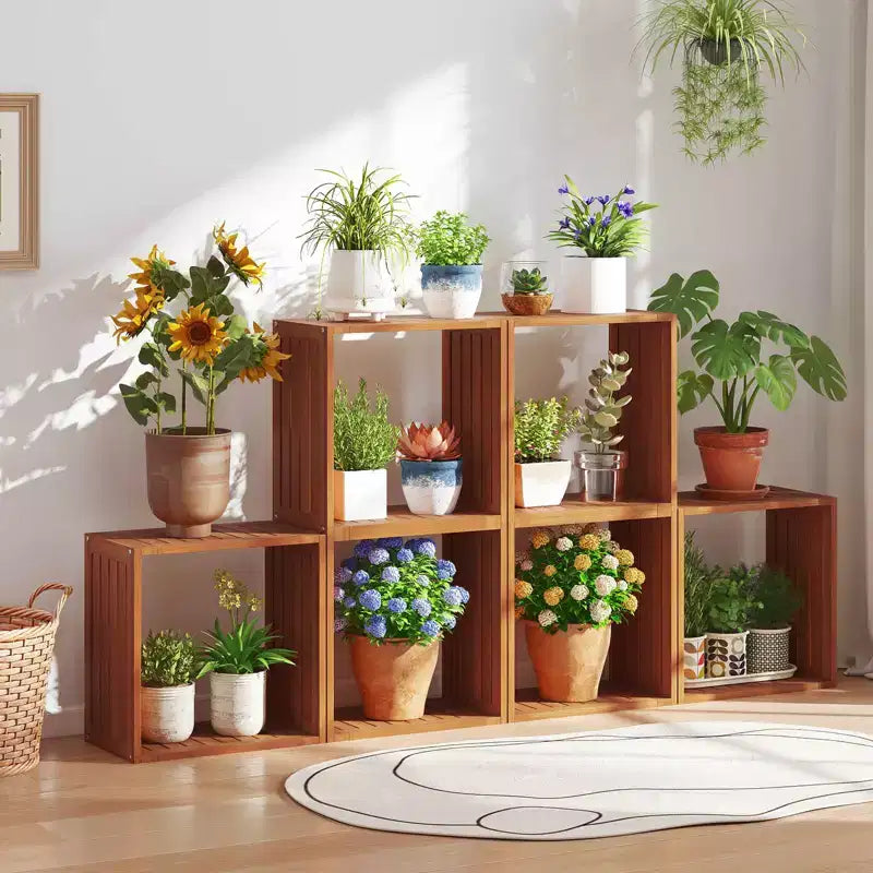 Costway 1/2 PEZZI Organizzatori di Stoccaggio a 3 Cubi Librerie Impilabili per Piccoli Spazi Teak