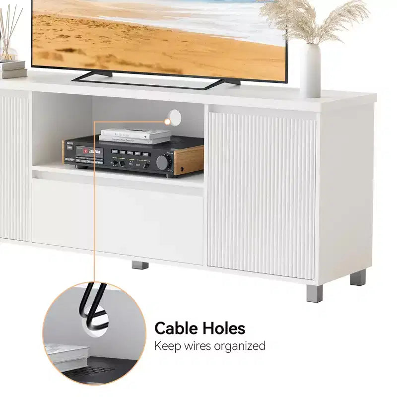 Mobile TV Moderno Scanalato, per TV da 60/65/70 pollici, Centro di Intrattenimento TV con Cassetto, 2 Armadietti e Ripiano Aperto, per Soggiorno, Camera da Letto
