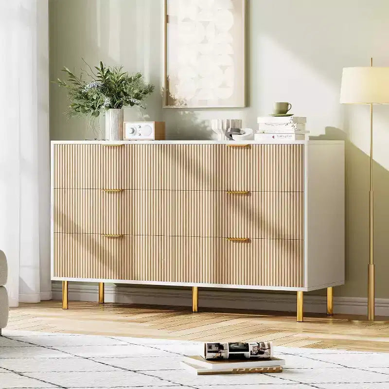 Cassettiera Moderna a 6 Cassetti - Maniglie Dorate e Ampio Spazio Contenitivo per Camera da Letto e Soggiorno