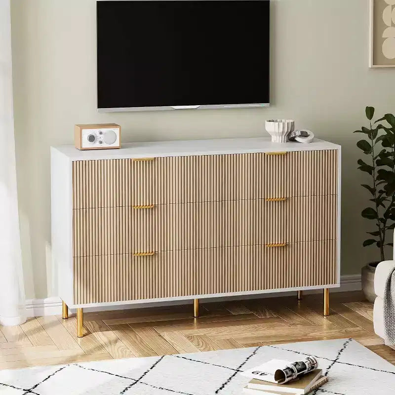 Cassettiera Moderna a 6 Cassetti - Maniglie Dorate e Ampio Spazio Contenitivo per Camera da Letto e Soggiorno