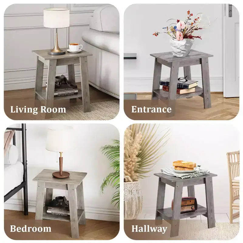 Tavolino moderno set da 2, tavolino da divano in legno con ripiano portaoggetti a 2 livelli, comodino da camera da letto per piccoli spazi, comodino per camera da letto