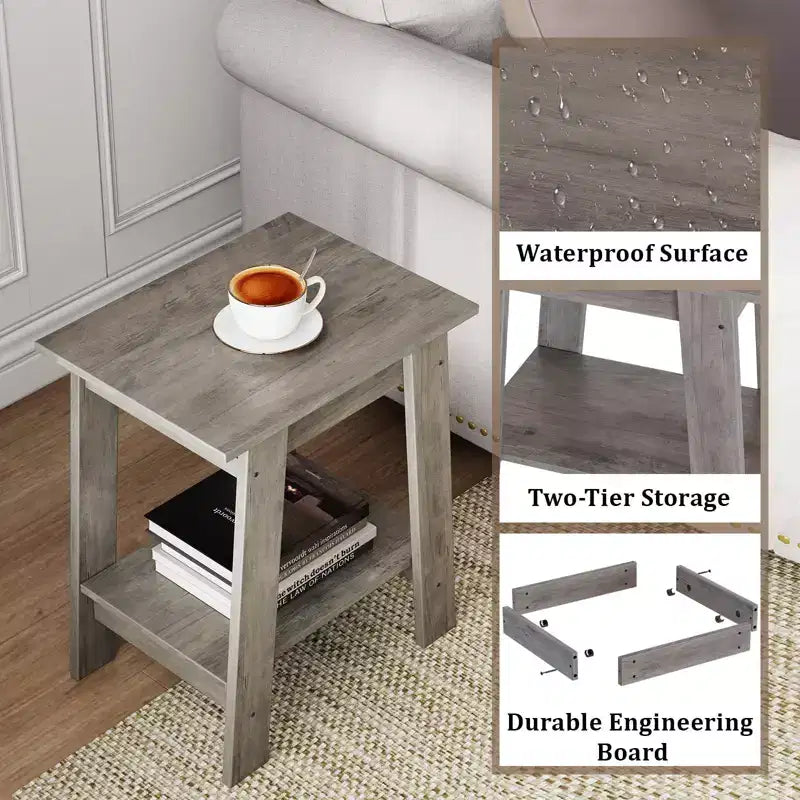 Tavolino moderno set da 2, tavolino da divano in legno con ripiano portaoggetti a 2 livelli, comodino da camera da letto per piccoli spazi, comodino per camera da letto