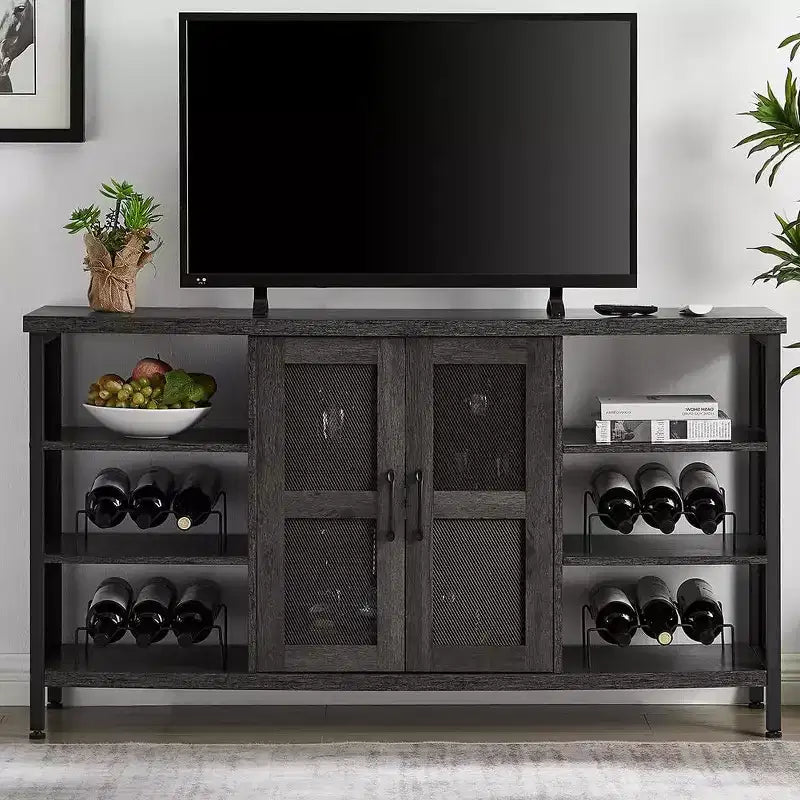 Acekool Mobile Bar Industriale con Portabicchieri, Credenza Multifunzionale per Liquori e Caffè per Sala da Pranzo e Soggiorno