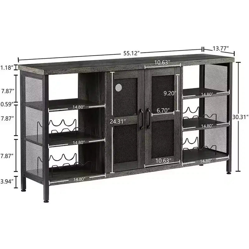 Acekool Mobile Bar Industriale con Portabicchieri, Credenza Multifunzionale per Liquori e Caffè per Sala da Pranzo e Soggiorno