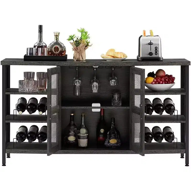 Acekool Mobile Bar Industriale con Portabicchieri, Credenza Multifunzionale per Liquori e Caffè per Sala da Pranzo e Soggiorno