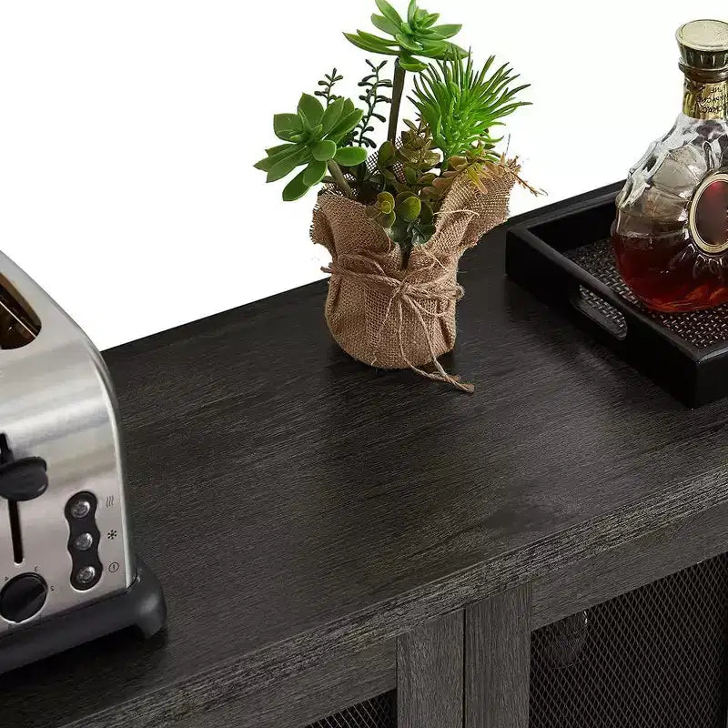 Acekool Mobile Bar Industriale con Portabicchieri, Credenza Multifunzionale per Liquori e Caffè per Sala da Pranzo e Soggiorno