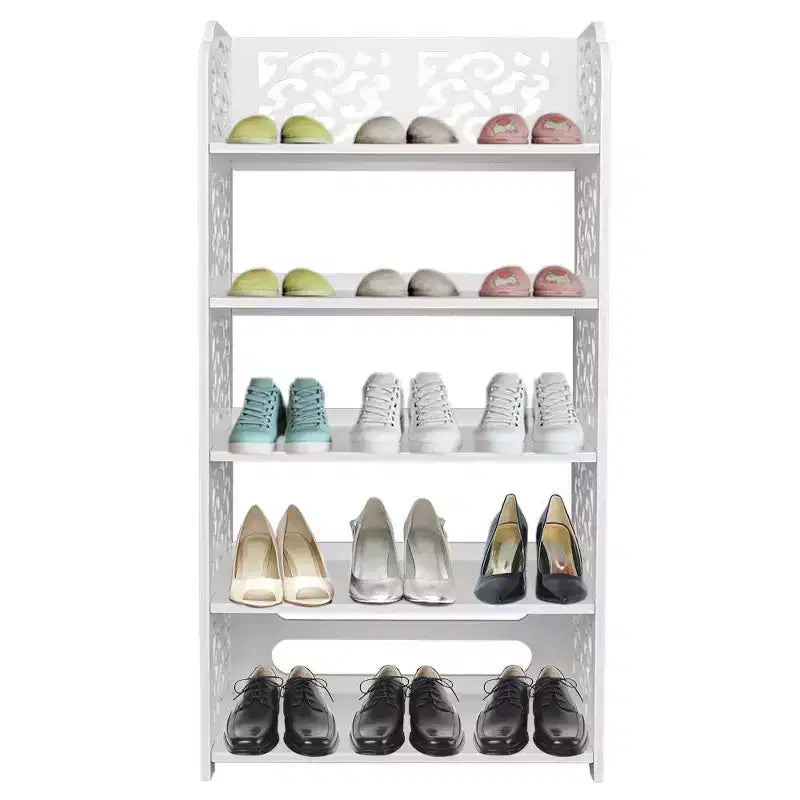Scarpiera a 5 ripiani Karl Home in PVC (cloruro di polivinile) bianco, larga 42 cm, autoportante