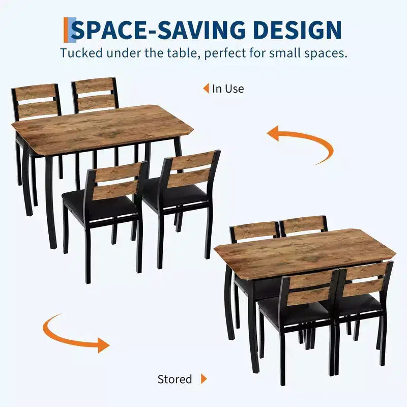 Coolmee Set da 5 Pezzi Tavolo da Pranzo per 4 Persone, Tavolo da Cucina Moderno con Sedie Imbottite e Struttura in Ferro, Set di Mobili per Sala da Pranzo in Legno per Piccoli Spazi