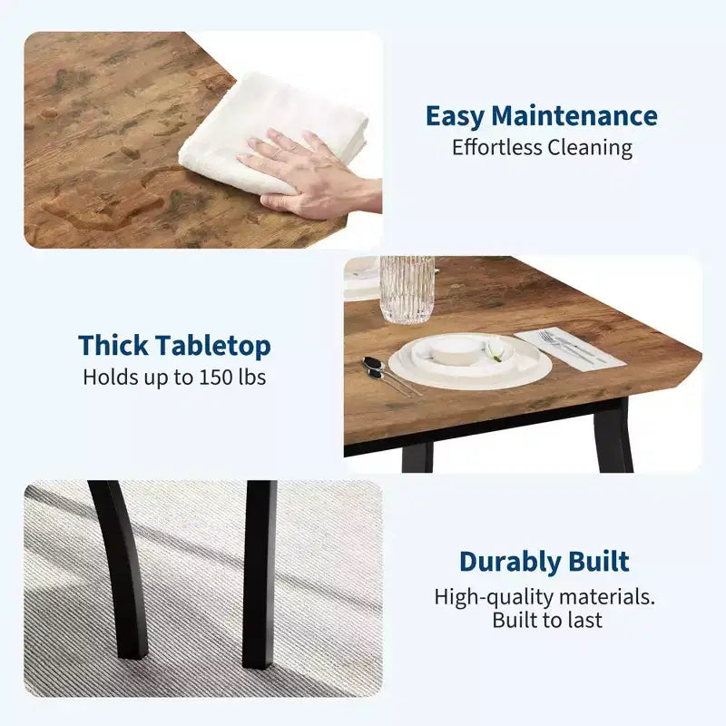 Coolmee Set da 5 Pezzi Tavolo da Pranzo per 4 Persone, Tavolo da Cucina Moderno con Sedie Imbottite e Struttura in Ferro, Set di Mobili per Sala da Pranzo in Legno per Piccoli Spazi