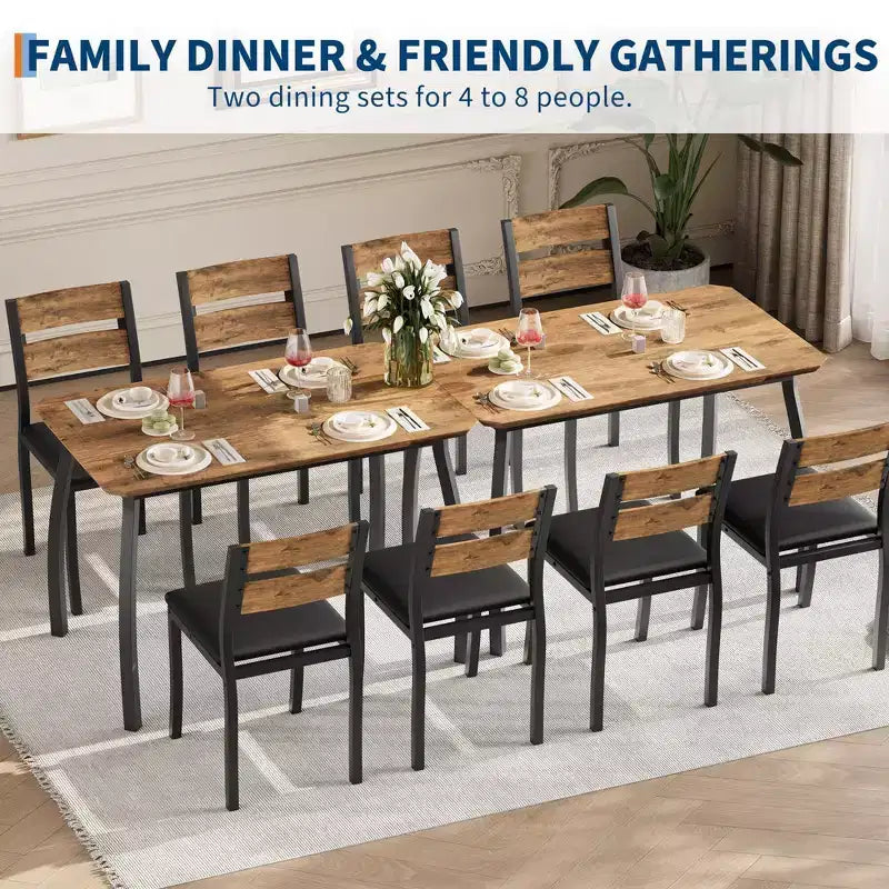 Coolmee Set da 5 Pezzi Tavolo da Pranzo per 4 Persone, Tavolo da Cucina Moderno con Sedie Imbottite e Struttura in Ferro, Set di Mobili per Sala da Pranzo in Legno per Piccoli Spazi
