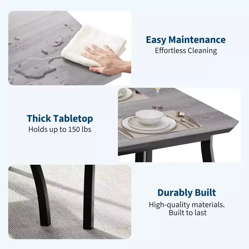 Coolmee Set da 5 Pezzi Tavolo da Pranzo per 4 Persone, Tavolo da Cucina Moderno con Sedie Imbottite e Struttura in Ferro, Set di Mobili per Sala da Pranzo in Legno per Piccoli Spazi