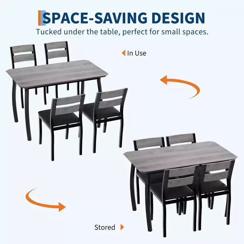 Coolmee Set da 5 Pezzi Tavolo da Pranzo per 4 Persone, Tavolo da Cucina Moderno con Sedie Imbottite e Struttura in Ferro, Set di Mobili per Sala da Pranzo in Legno per Piccoli Spazi