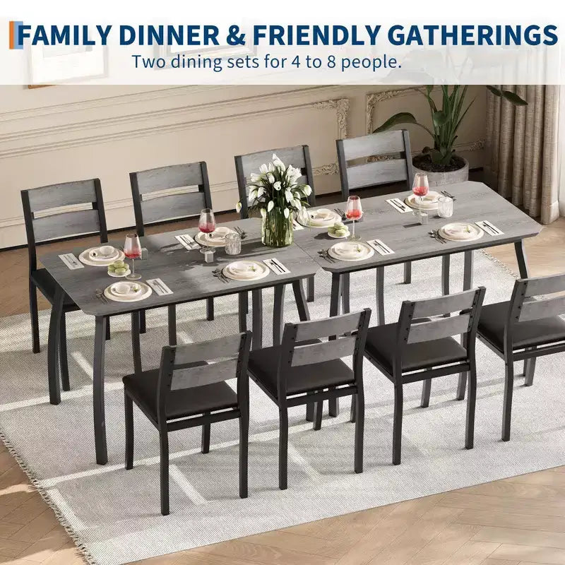Coolmee Set da 5 Pezzi Tavolo da Pranzo per 4 Persone, Tavolo da Cucina Moderno con Sedie Imbottite e Struttura in Ferro, Set di Mobili per Sala da Pranzo in Legno per Piccoli Spazi