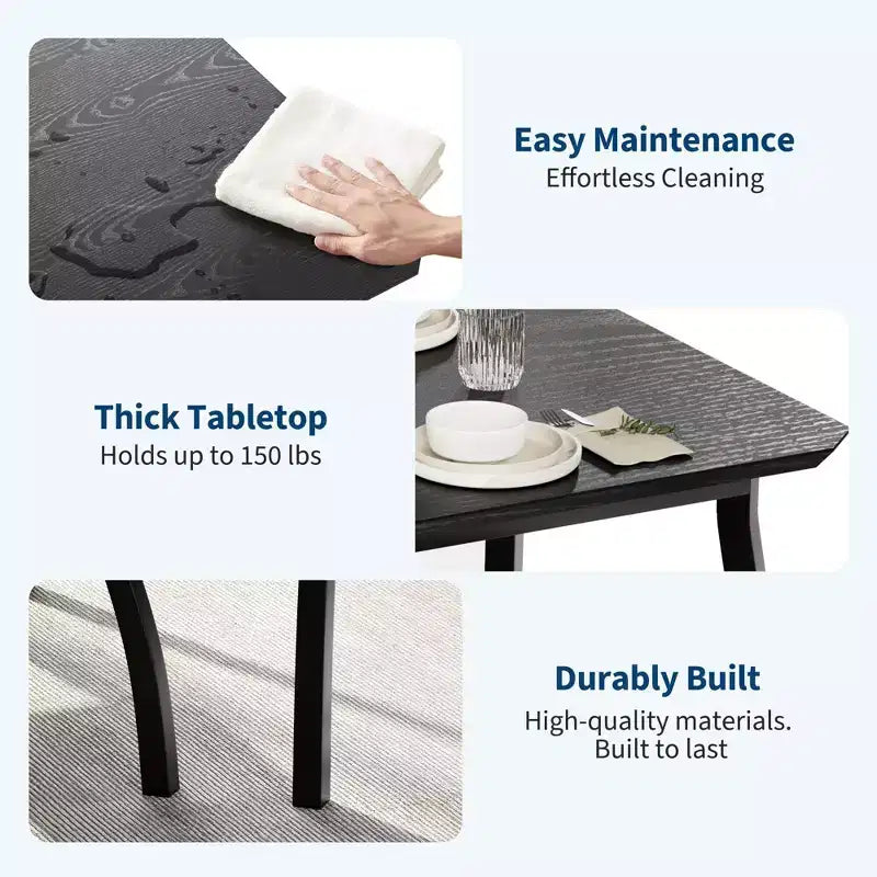 Coolmee Set da 5 Pezzi Tavolo da Pranzo per 4 Persone, Tavolo da Cucina Moderno con Sedie Imbottite e Struttura in Ferro, Set di Mobili per Sala da Pranzo in Legno per Piccoli Spazi