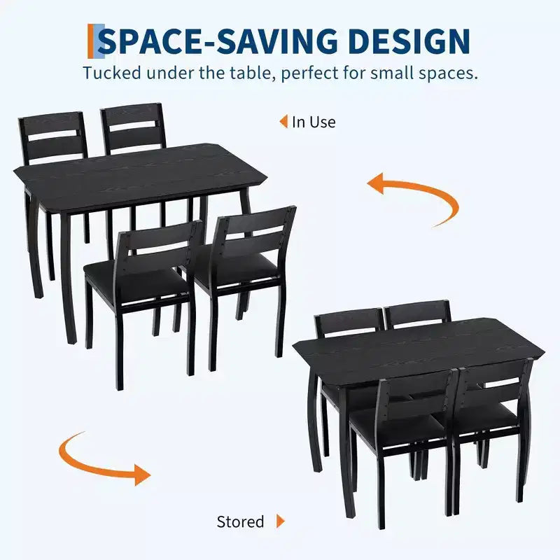 Coolmee Set da 5 Pezzi Tavolo da Pranzo per 4 Persone, Tavolo da Cucina Moderno con Sedie Imbottite e Struttura in Ferro, Set di Mobili per Sala da Pranzo in Legno per Piccoli Spazi