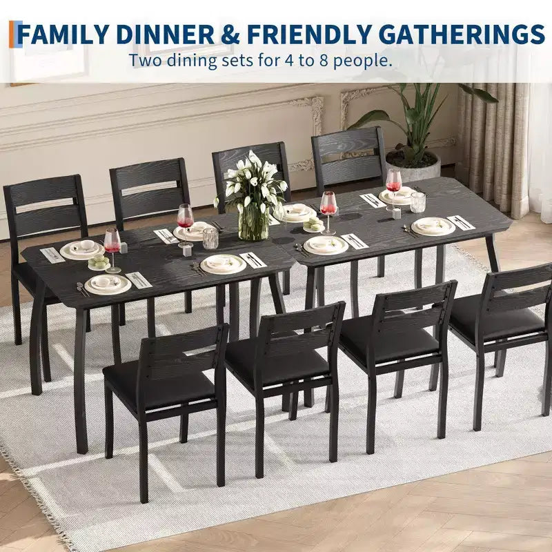 Coolmee Set da 5 Pezzi Tavolo da Pranzo per 4 Persone, Tavolo da Cucina Moderno con Sedie Imbottite e Struttura in Ferro, Set di Mobili per Sala da Pranzo in Legno per Piccoli Spazi