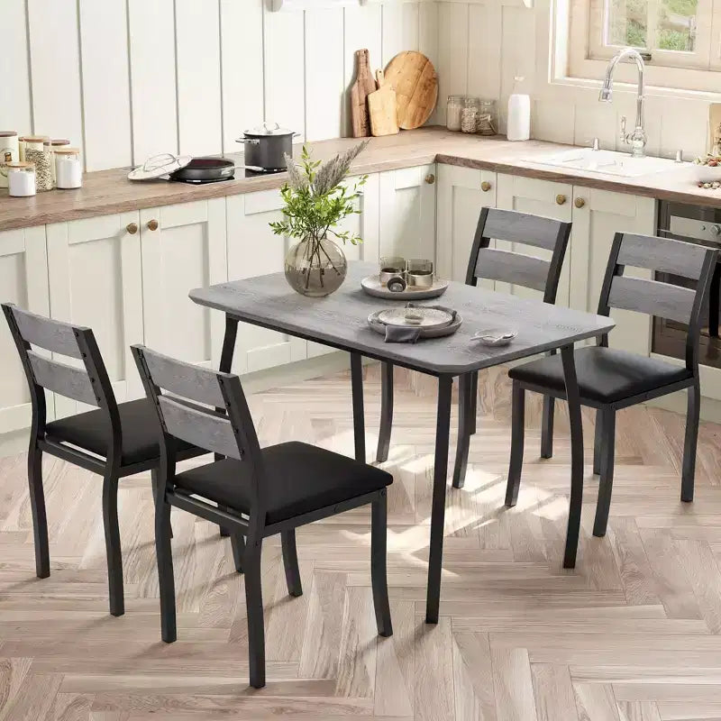 Coolmee Set da 5 Pezzi Tavolo da Pranzo per 4 Persone, Tavolo da Cucina Moderno con Sedie Imbottite e Struttura in Ferro, Set di Mobili per Sala da Pranzo in Legno per Piccoli Spazi