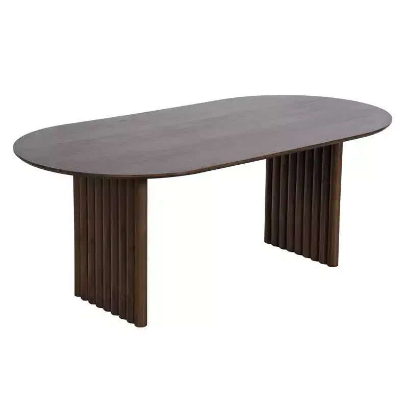 PexFix 79 x 33,5 Tavolo da Pranzo Ovale in Legno con Piano Antigraffio e Gambe a Strisce, Stile Moderno Rustico per Soggiorno e Cucina, Noce