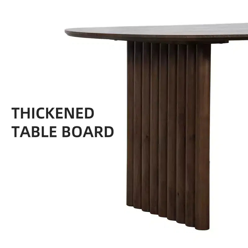 PexFix 79 x 33,5 Tavolo da Pranzo Ovale in Legno con Piano Antigraffio e Gambe a Strisce, Stile Moderno Rustico per Soggiorno e Cucina, Noce