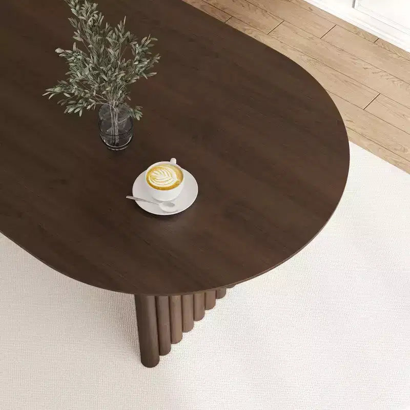 PexFix 79 x 33,5 Tavolo da Pranzo Ovale in Legno con Piano Antigraffio e Gambe a Strisce, Stile Moderno Rustico per Soggiorno e Cucina, Noce