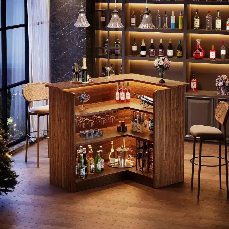 Mobile bar a L Lantine, tavolo per liquori ad angolo a 4 ripiani con portabicchieri e ripiani, per cucina, soggiorno, pub domestico