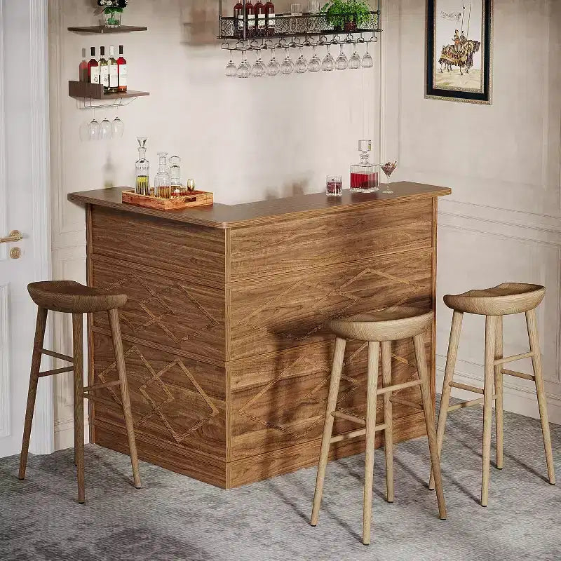 Mobile bar a L Lantine, tavolo per liquori ad angolo a 4 ripiani con portabicchieri e ripiani, per cucina, soggiorno, pub domestico