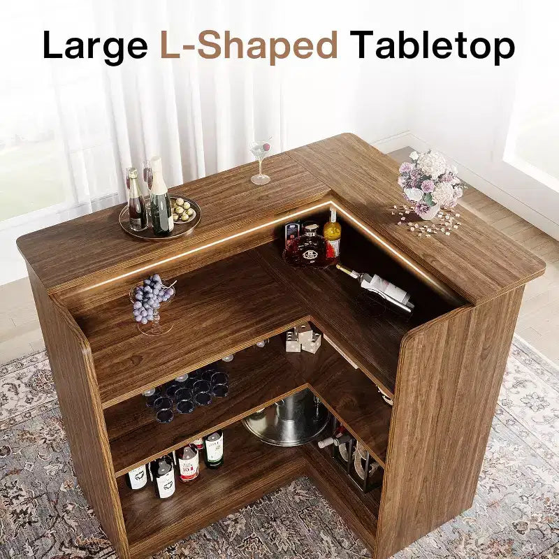 Mobile bar a L Lantine, tavolo per liquori ad angolo a 4 ripiani con portabicchieri e ripiani, per cucina, soggiorno, pub domestico