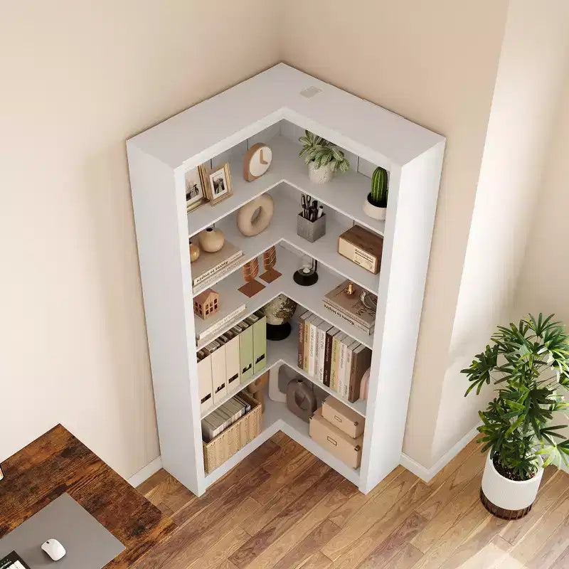 Scaffale ad angolo da 71,8 pollici, Libreria rustica, Libreria a L, Scaffale espositivo a 5 ripiani Librerie robuste con vano contenitore per ufficio e soggiorno