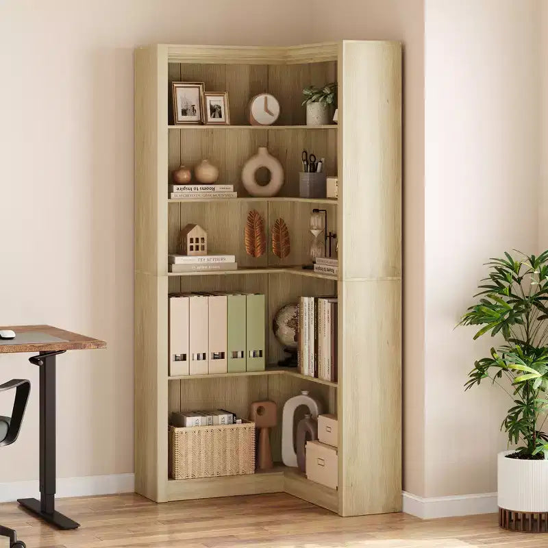 Scaffale ad angolo da 71,8 pollici, Libreria rustica, Libreria a L, Scaffale espositivo a 5 ripiani Librerie robuste con vano contenitore per ufficio e soggiorno