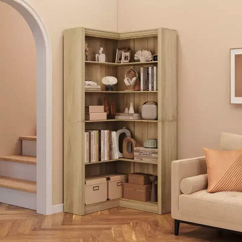 Scaffale ad angolo da 71,8 pollici, Libreria rustica, Libreria a L, Scaffale espositivo a 5 ripiani Librerie robuste con vano contenitore per ufficio e soggiorno
