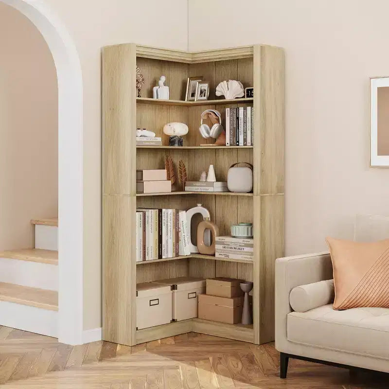 Scaffale ad angolo da 71,8 pollici, Libreria rustica, Libreria a L, Scaffale espositivo a 5 ripiani Librerie robuste con vano contenitore per ufficio e soggiorno