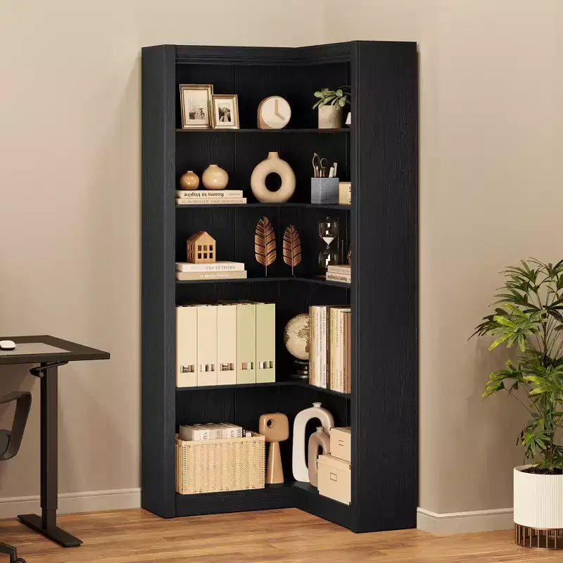 Scaffale ad angolo da 71,8 pollici, Libreria rustica, Libreria a L, Scaffale espositivo a 5 ripiani Librerie robuste con vano contenitore per ufficio e soggiorno