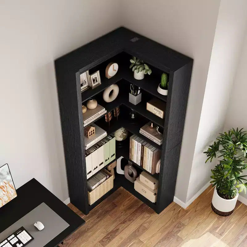Scaffale ad angolo da 71,8 pollici, Libreria rustica, Libreria a L, Scaffale espositivo a 5 ripiani Librerie robuste con vano contenitore per ufficio e soggiorno