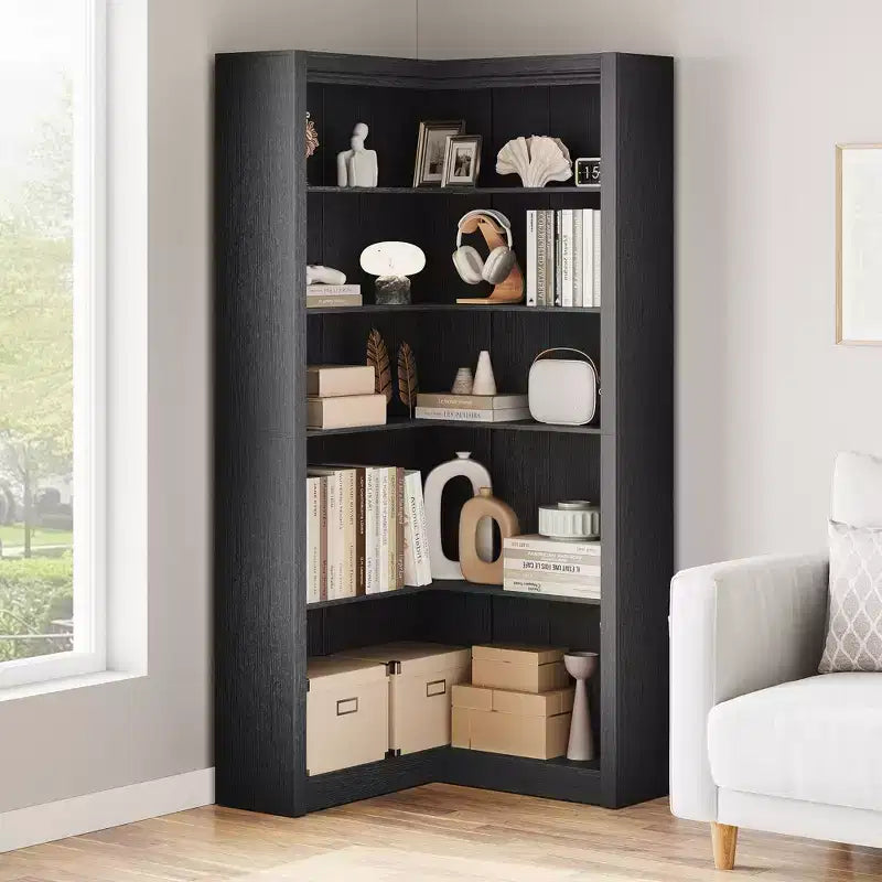 Scaffale ad angolo da 71,8 pollici, Libreria rustica, Libreria a L, Scaffale espositivo a 5 ripiani Librerie robuste con vano contenitore per ufficio e soggiorno