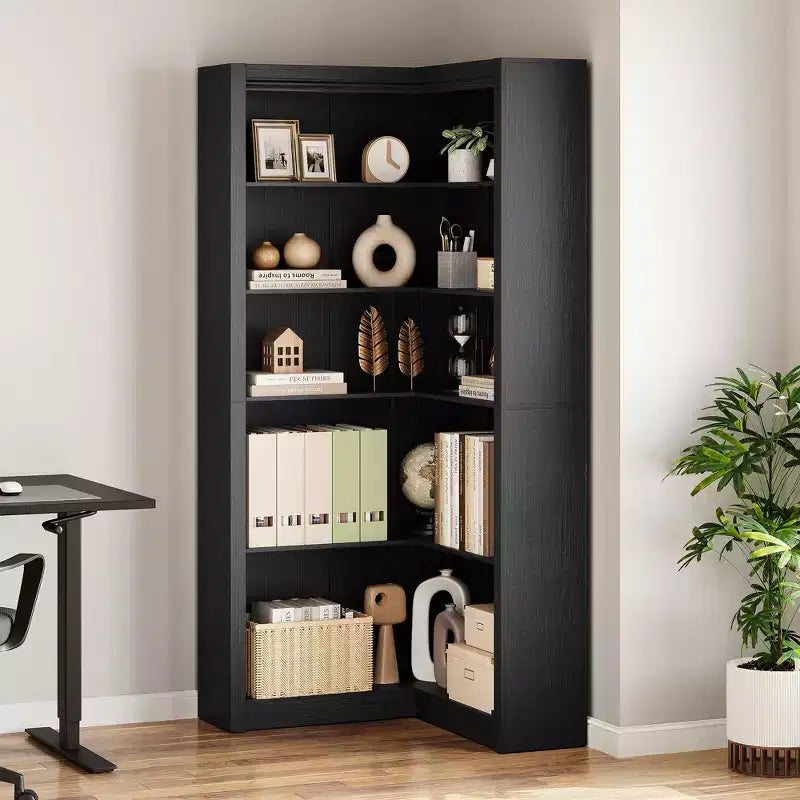 Scaffale ad angolo da 71,8 pollici, Libreria rustica, Libreria a L, Scaffale espositivo a 5 ripiani Librerie robuste con vano contenitore per ufficio e soggiorno