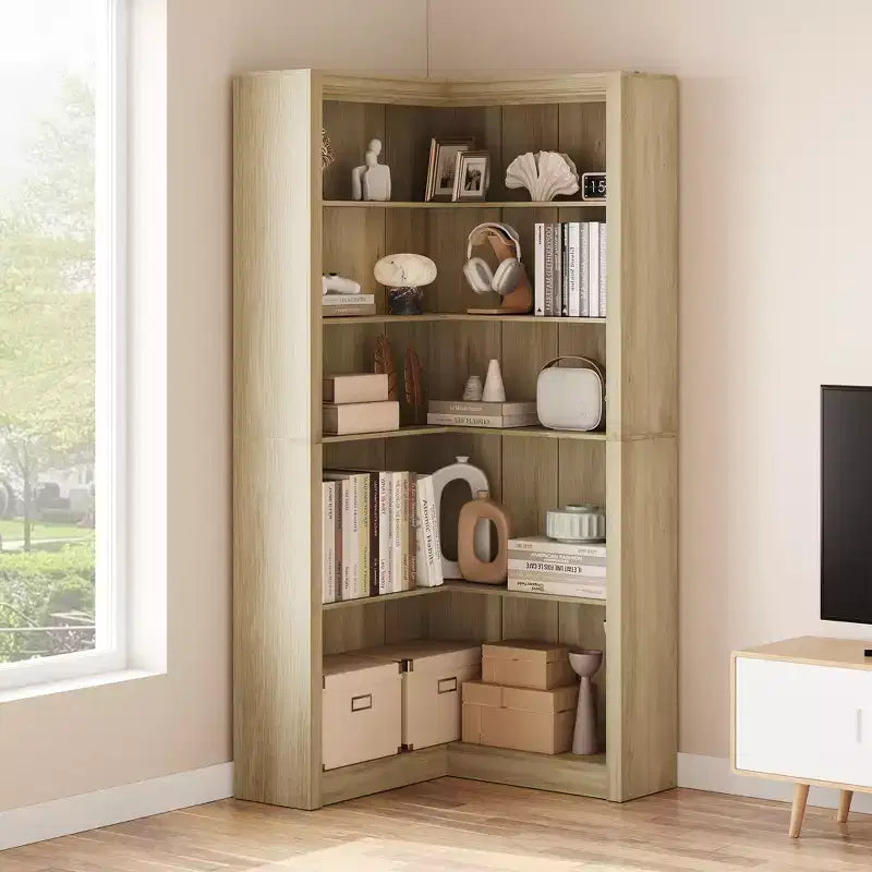 Scaffale ad angolo da 71,8 pollici, Libreria rustica, Libreria a L, Scaffale espositivo a 5 ripiani Librerie robuste con vano contenitore per ufficio e soggiorno