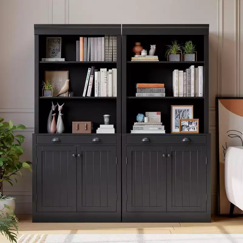 Libreria e scaffale alti 71", con cassetto, 5 ripiani bianchi con ante, ripiano regolabile, armadietti portaoggetti in legno